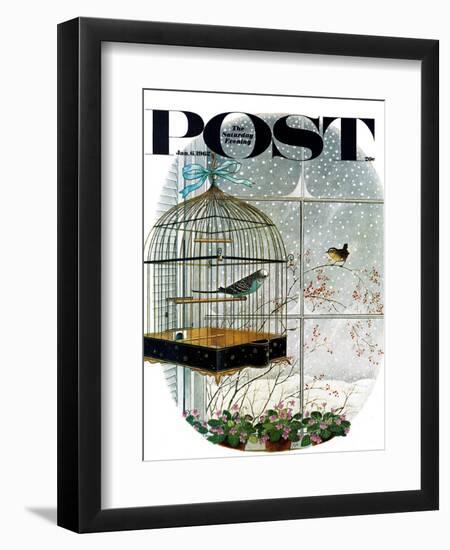 "Birdtalk," Saturday Evening Post Cover, January 6, 1962-Gyo Fujikawa-Framed Premium Giclee Print