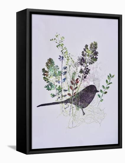 Birdy with leaves-Sarah Thompson-Engels-Framed Stretched Canvas