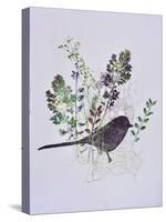 Birdy with leaves-Sarah Thompson-Engels-Stretched Canvas