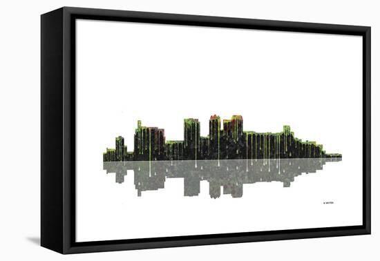 Birmingham Alabama Skyline BW 1-Marlene Watson-Framed Stretched Canvas