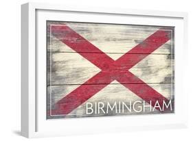 Birmingham, Alabama - State Flag - Barnwood Painting-Lantern Press-Framed Art Print