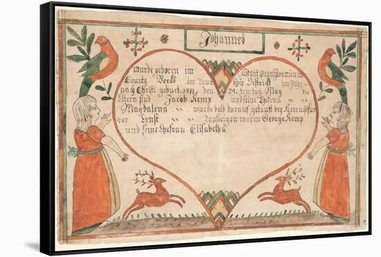 Birth and Baptismal Certificate (Geburts Und Taufschein) for Johannes Kemp, Illustration from…-null-Framed Stretched Canvas