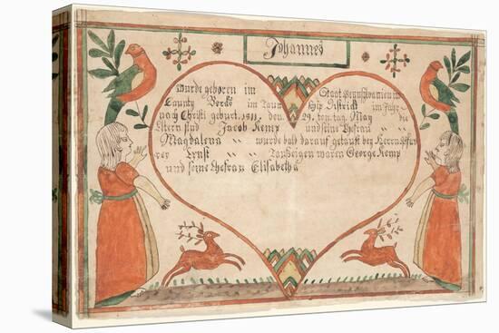 Birth and Baptismal Certificate (Geburts Und Taufschein) for Johannes Kemp, Illustration from…-null-Stretched Canvas