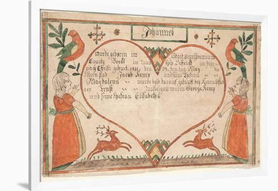 Birth and Baptismal Certificate (Geburts Und Taufschein) for Johannes Kemp, Illustration from…-null-Framed Giclee Print