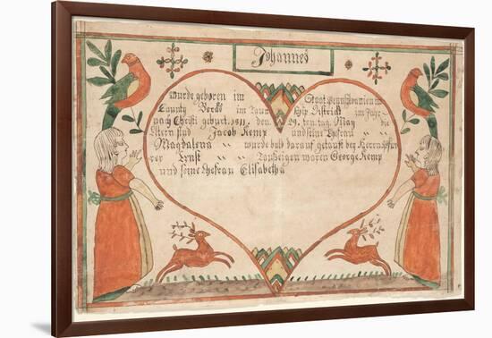 Birth and Baptismal Certificate (Geburts Und Taufschein) for Johannes Kemp, Illustration from…-null-Framed Giclee Print