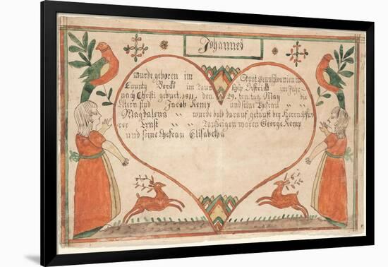 Birth and Baptismal Certificate (Geburts Und Taufschein) for Johannes Kemp, Illustration from…-null-Framed Giclee Print