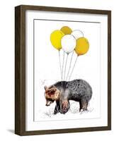 Birthday Bear on White, 2020, (Pen and Ink)-Mike Davis-Framed Giclee Print