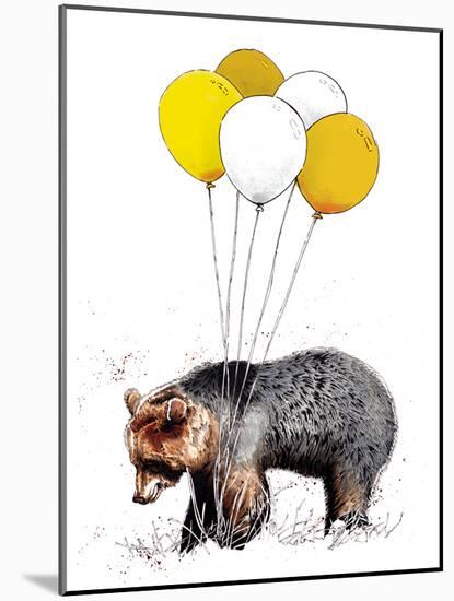 Birthday Bear on White, 2020, (Pen and Ink)-Mike Davis-Mounted Giclee Print