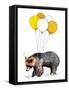 Birthday Bear on White, 2020, (Pen and Ink)-Mike Davis-Framed Stretched Canvas