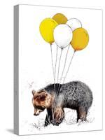 Birthday Bear on White, 2020, (Pen and Ink)-Mike Davis-Stretched Canvas