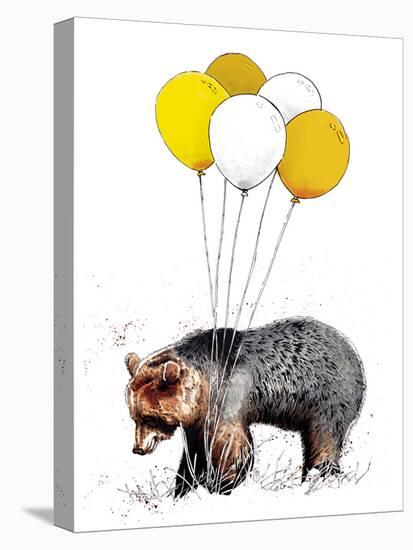 Birthday Bear on White, 2020, (Pen and Ink)-Mike Davis-Stretched Canvas