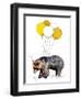 Birthday Bear on White, 2020, (Pen and Ink)-Mike Davis-Framed Giclee Print