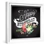 Birthday Card in Chalkboard Calligraphy Style with Cute Flowers-Alisa Foytik-Framed Art Print