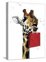Birthday Giraffe on White, 2020, (Pen and Ink)-Mike Davis-Stretched Canvas