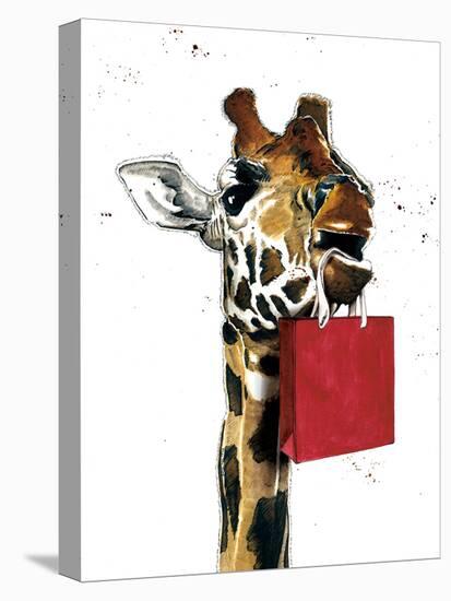 Birthday Giraffe on White, 2020, (Pen and Ink)-Mike Davis-Stretched Canvas