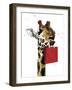 Birthday Giraffe on White, 2020, (Pen and Ink)-Mike Davis-Framed Giclee Print