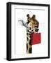 Birthday Giraffe on White, 2020, (Pen and Ink)-Mike Davis-Framed Giclee Print