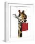 Birthday Giraffe on White, 2020, (Pen and Ink)-Mike Davis-Framed Giclee Print
