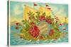 Birthday Greetings, Ship with Roses-null-Stretched Canvas