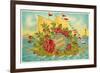 Birthday Greetings, Ship with Roses-null-Framed Art Print