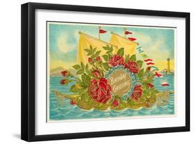 Birthday Greetings, Ship with Roses-null-Framed Art Print