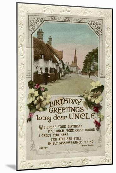 Birthday Greetings to My Dear Uncle, Birthday Card, C1940-Valentine-Mounted Giclee Print