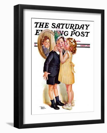 "Birthday Kiss," Saturday Evening Post Cover, March 5, 1938-Frances Tipton Hunter-Framed Giclee Print