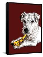 Birthday Parson Dog on Red Oxide, 2020, (Pen and Ink)-Mike Davis-Framed Stretched Canvas