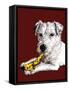 Birthday Parson Dog on Red Oxide, 2020, (Pen and Ink)-Mike Davis-Framed Stretched Canvas