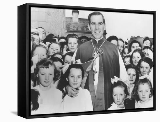Bishop Fulton Sheen with Irish Children in Choghan County, Roscommon, Ireland-null-Framed Stretched Canvas