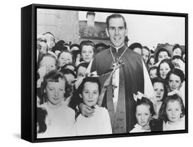 Bishop Fulton Sheen with Irish Children in Choghan County, Roscommon, Ireland-null-Framed Stretched Canvas