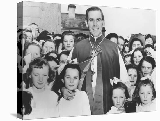 Bishop Fulton Sheen with Irish Children in Choghan County, Roscommon, Ireland-null-Stretched Canvas