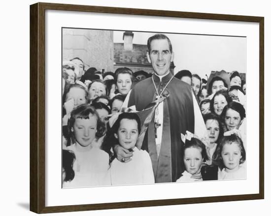 Bishop Fulton Sheen with Irish Children in Choghan County, Roscommon, Ireland-null-Framed Photo