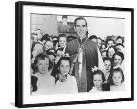 Bishop Fulton Sheen with Irish Children in Choghan County, Roscommon, Ireland-null-Framed Photo