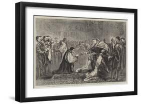 Bishop Latimer Presenting a Copy of the New Testament to Henry VIII as a New Year's Gift-Sir John Gilbert-Framed Giclee Print