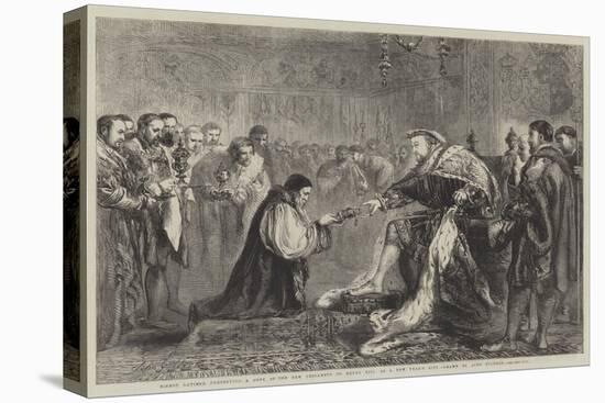 Bishop Latimer Presenting a Copy of the New Testament to Henry VIII as a New Year's Gift-Sir John Gilbert-Stretched Canvas