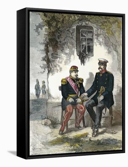 Bismarck Conversing with Napoleon III after His Capture in the Battle of Sedan, September 2, 1870-null-Framed Stretched Canvas