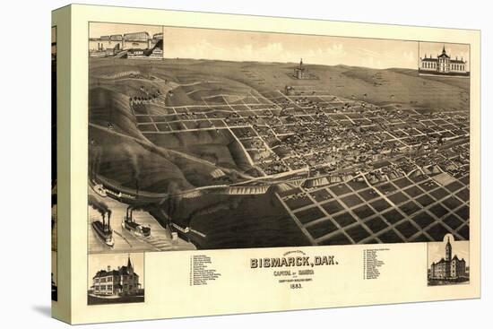 Bismarck, North Dakota - Panoramic Map-Lantern Press-Stretched Canvas