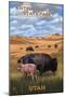 Bison and Calf Grazing - Antelope Island State Park-Lantern Press-Mounted Art Print