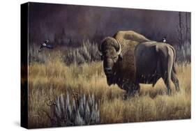 Bison and Magpies-Wilhelm Goebel-Stretched Canvas