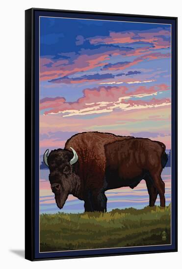 Bison and Sunset-Lantern Press-Framed Stretched Canvas