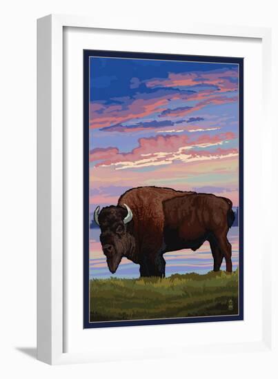 Bison and Sunset-Lantern Press-Framed Art Print