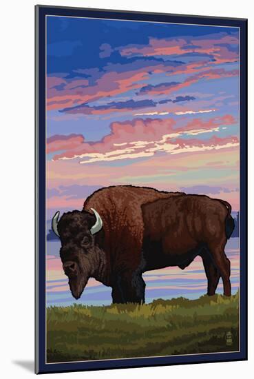 Bison and Sunset-Lantern Press-Mounted Art Print