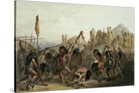 Bison-Dance of the Mandan Indians in Front of Their Medicine Lodge in Mih-Tutta-Hankush-Karl Bodmer-Stretched Canvas