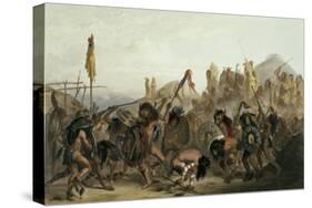 Bison-Dance of the Mandan Indians in Front of Their Medicine Lodge in Mih-Tutta-Hankush-Karl Bodmer-Stretched Canvas