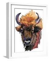 Bison. Forest Animal Watercolor Illustration-Faenkova Elena-Framed Art Print