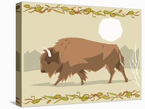 Bison in a Decorative Illustration-Artistan-Stretched Canvas