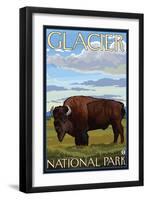 Bison Scene, Glacier National Park, Montana-Lantern Press-Framed Art Print