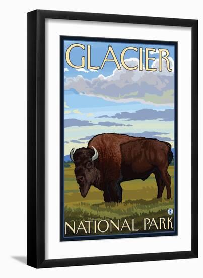 Bison Scene, Glacier National Park, Montana-Lantern Press-Framed Art Print