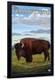 Bison Scene, West Yellowstone, Montana-Lantern Press-Framed Art Print